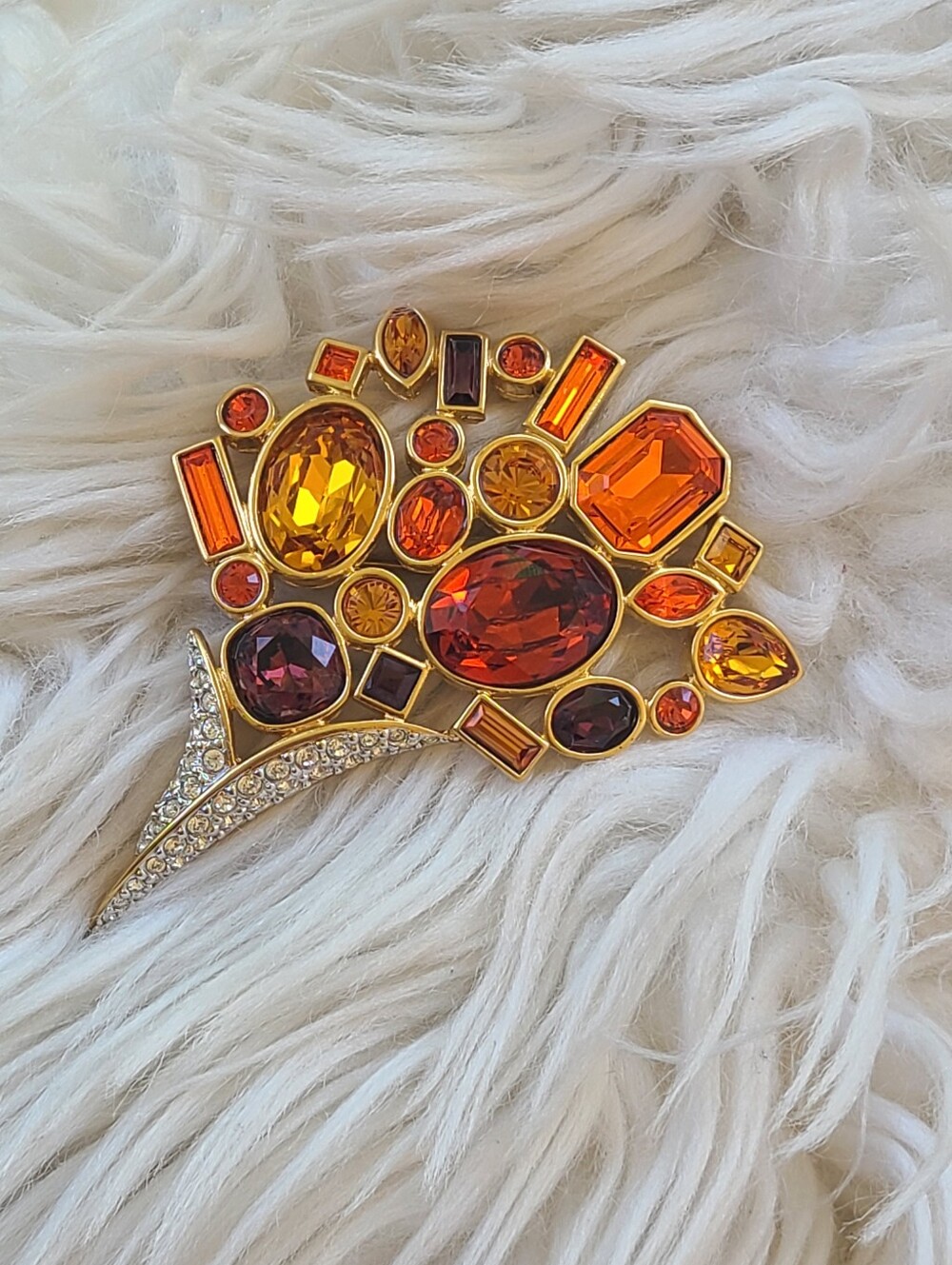Gorgeous Swarovski Gold-Tone Multicolor Crystal Brooch- Excellent Condition